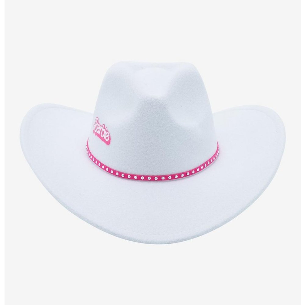 Barbie White Cowboy Hat 🤠✨ Pink Logo & Studded Band Fashion Accessory 💖